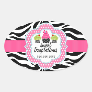 Zebra Stripes Cupcake Bakkerij Business Ovale Sticker