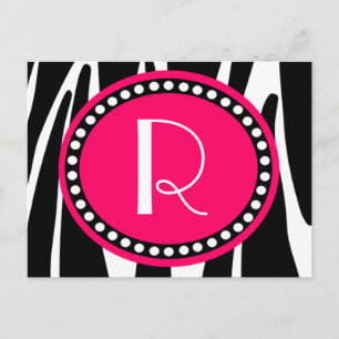 Zebra Stripes en Hot Pink Monogramed Post Cards Uitnodiging Briefkaart