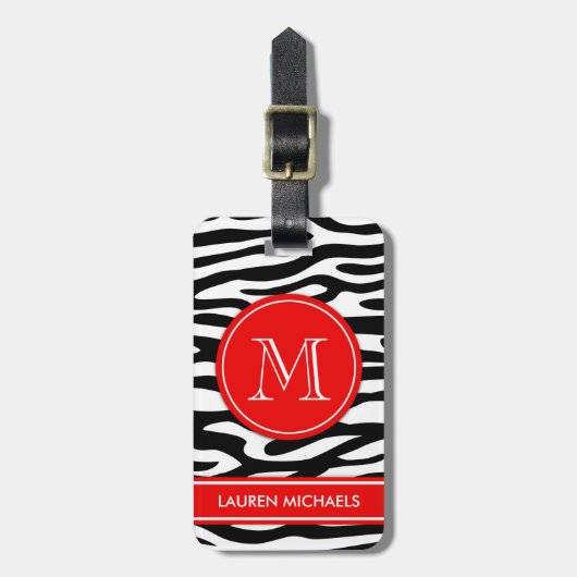 Zebra stripes gepersonaliseerde naam monogram bagagelabel (Voorkant verticaal)