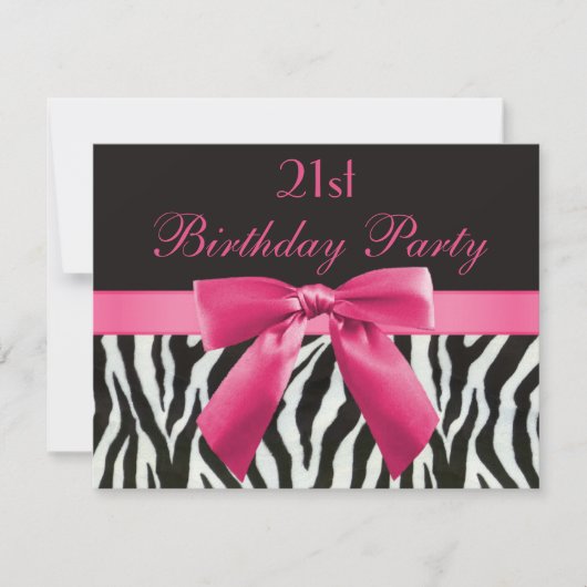 Zebra Stripes & Hot Pink Printed Bow 21st Birthday Kaart (Voorkant)