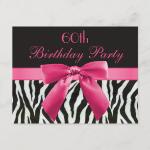 Zebra Stripes & Hot Pink Printed Bow 60th Birthday Kaart