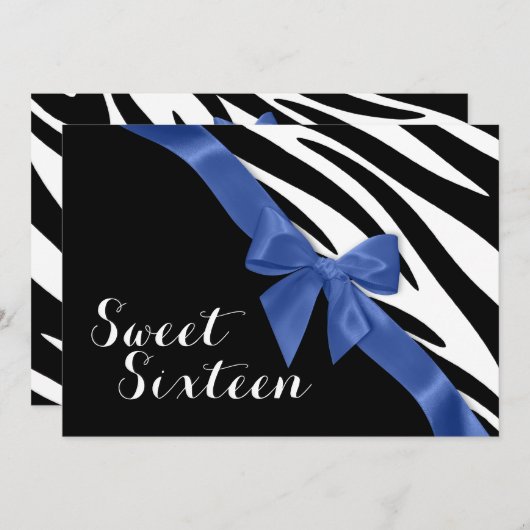 Zebra Stripes met Bow Sweet Sixteen Birthday Kaart (Voorkant / Achterkant)