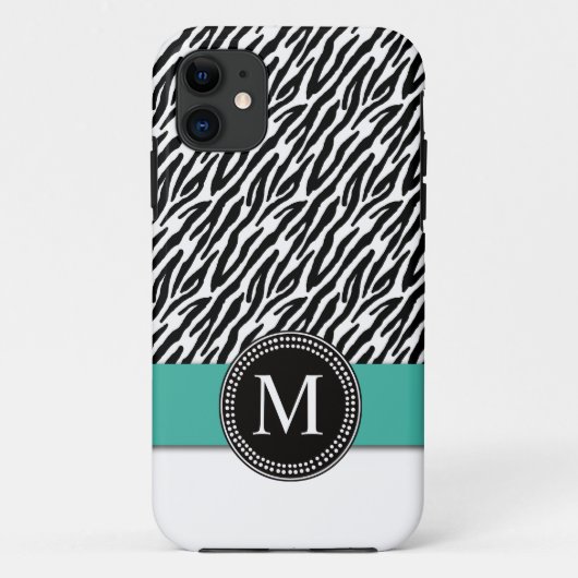 Zebra Stripes Monogram Turquoise iPhone 5 Hoesje (Achterkant)