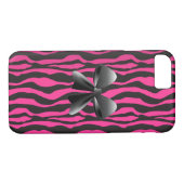 Zebra Stripes, noir, rose, Bow iPhone 7 Coque (Dos (Horizontal))