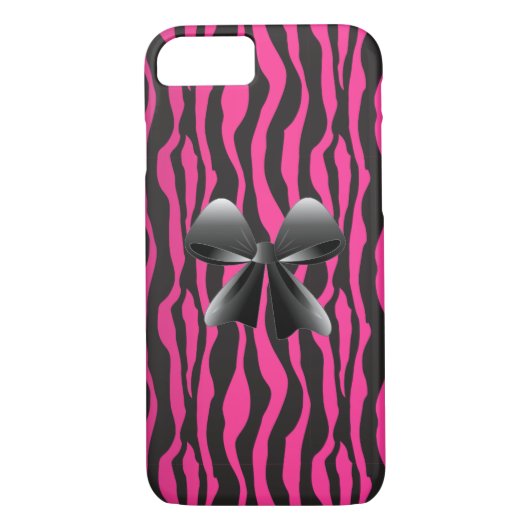 Zebra Stripes, noir, rose, Bow iPhone 7 Coque (Dos)