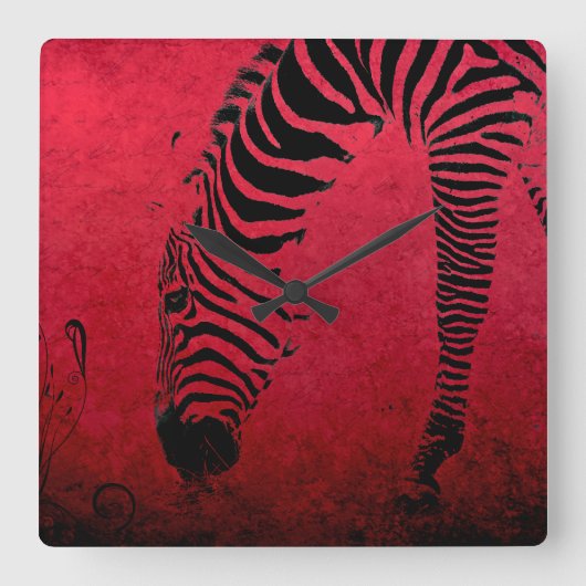 Zebra Stripes op Red Square Wall Clock Vierkante Klok (Voorkant)