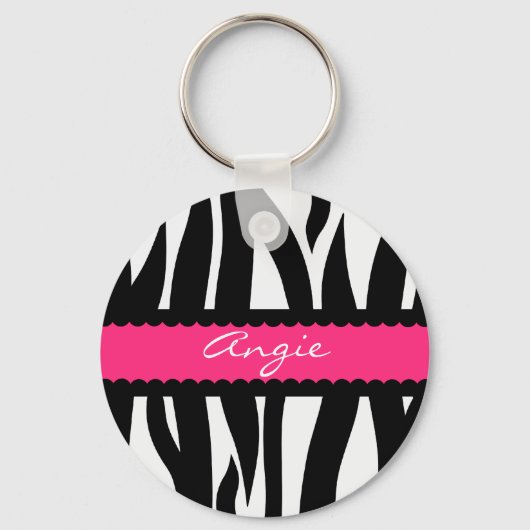 Zebra Stripes Pattern Persoonlijke naam Sleutelhan Sleutelhanger (Voorkant)