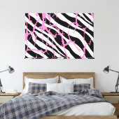 Zebra Stripes Pink Grunge Modern Canvas (Insitu (Slaapkamer))