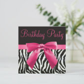Zebra Stripes & Printed Pink Bow Birthday Party Kaart (Staand voorkant)