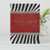 Zebra Stripes Red Leather Rhinestones (faux) Party Kaart (Staand voorkant)