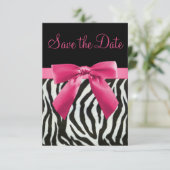 Zebra Stripes & Roze gedrukte Bow sparen de Datum Save The Date (Staand voorkant)
