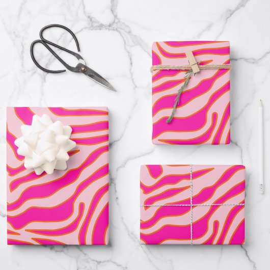 Zebra Stripes Roze Oranje Wilde Dierafdrukken Inpakpapier Vel (Voorkant)