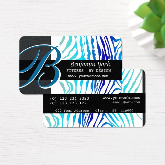 Zebra Stripes Turquoise bleu Bold Monogramme (Bureau)