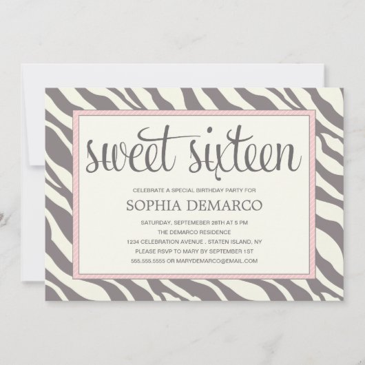 ZEBRA SWEET 16| INVITATION D'ANNIVERSAIRE (Devant)