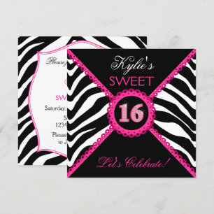 Zebra Sweet Sixteen Roze kant Bling Kaart