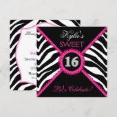 Zebra Sweet Sixteen Roze kant Bling Kaart (Voorkant / Achterkant)