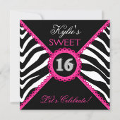 Zebra Sweet Sixteen Roze kant Bling Kaart (Voorkant)