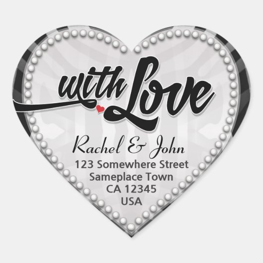 Zebra Tribal Argent Noir Avec Sticker Coeur Amour (Devant)