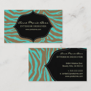 Zebra + turquoise Damask Visitekaartje