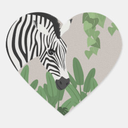 Zebra tussen bladeren hart sticker