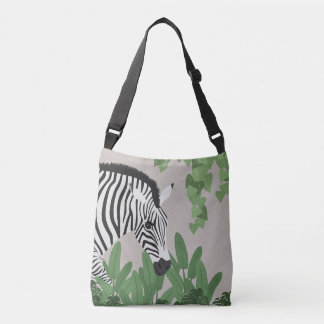 Zebra tussen bladeren Houten wandtapijt met bladmo Crossbody Tas