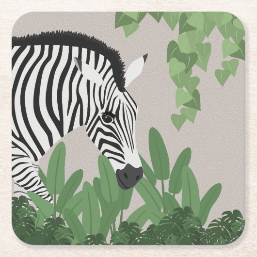 Zebra tussen bladeren vierkante kartonnen onderzetter (Voorkant)