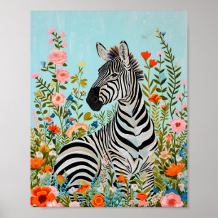 Zebra tussen de bloemen 🦓 poster