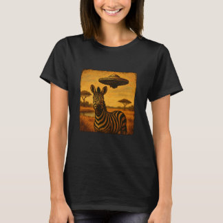 Zebra Ufo Startled Vintage Alien Sci-Fi Funny Enco T-shirt