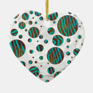Zebra van bruine en Blauwgroen pokadots Keramisch Ornament