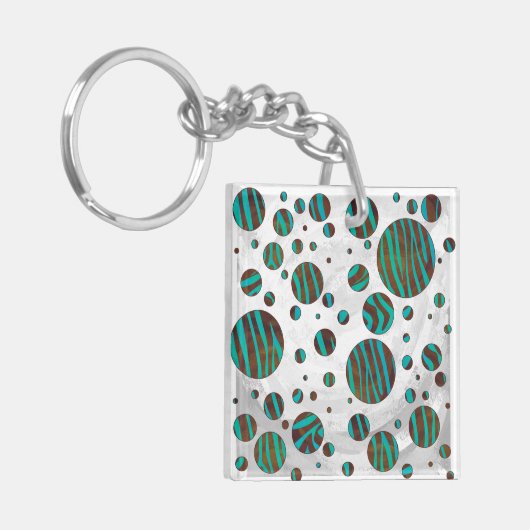 Zebra van bruine en Blauwgroen pokadots Sleutelhanger (Voorkant Links)