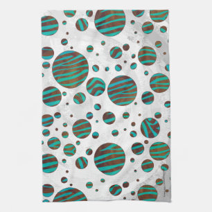 Zebra van bruine en Blauwgroen pokadots Theedoek