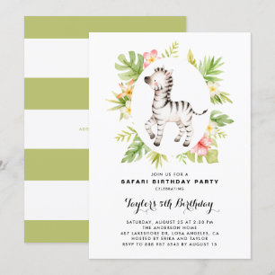 Zebra van de Tropische Waterverf Safari Birthday Kaart
