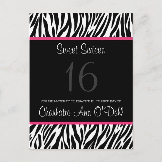 zebra; verjaardagsuitnodiging uitnodiging briefkaart (Voorkant)