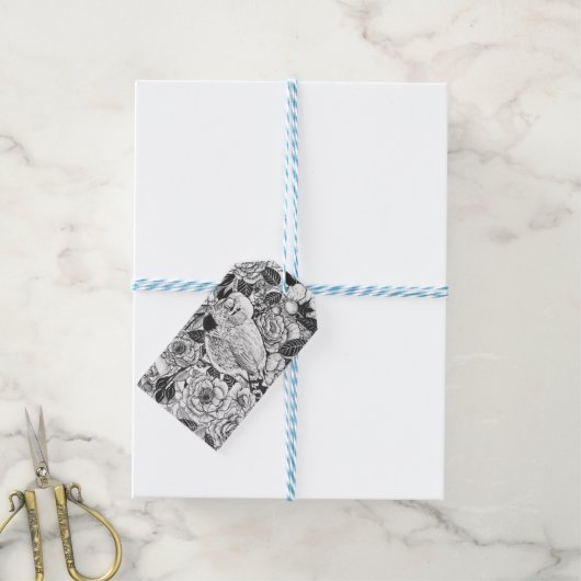 Zebra vinken en rozen struiken inkttekening cadeaulabel (Met Touw)