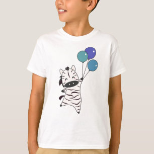 Zebra vliegen omhoog met ballonnen op zoete dieren t-shirt
