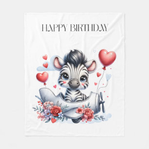 Zebra Vliegtuig Verjaardag Fleece Deken