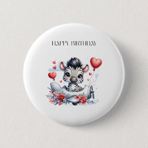 Zebra Vliegtuig Verjaardag Ronde Button 5,7 Cm