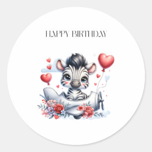 Zebra Vliegtuig Verjaardag Ronde Sticker