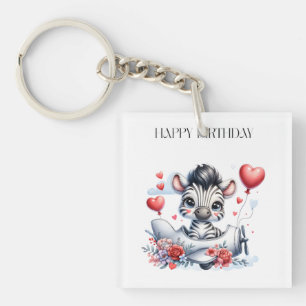 Zebra Vliegtuig Verjaardag Sleutelhanger