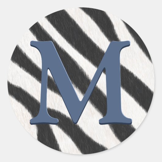 Zebra voor het afdrukken van blauwgrijs monogram ronde sticker (Voorkant)