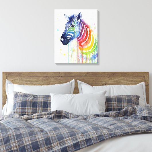 Zebra Waterverf Rainbow Art Schilderij Canvas Prin (Insitu (Slaapkamer))