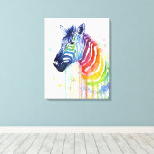 Zebra Waterverf Rainbow Art Schilderij Canvas Prin (Insitu (Houten vloer))