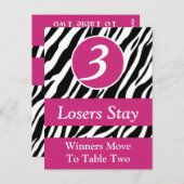 Zebra Wild Animal Print Bunco Tafelnummer Kaart #3 (Voorkant / Achterkant)