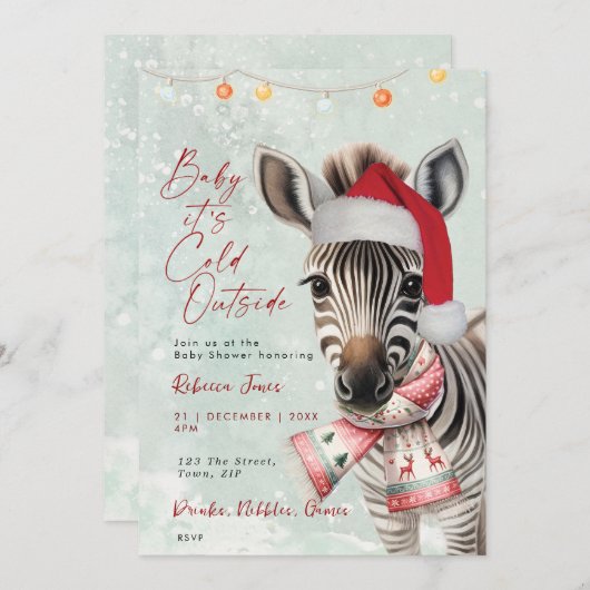 zebra Winter baby shower uitnodiging (Voorkant / Achterkant)
