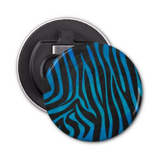 Zebra, zwart en blauw afdrukken button flesopener (Voorkant)