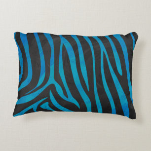 Zebra, zwart en blauw afdrukken decoratief kussen