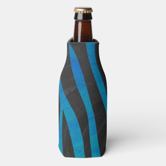 Zebra, zwart en blauw afdrukken flesjeskoeler (Fles Voorkant)