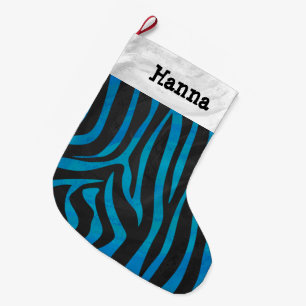 Zebra, zwart en blauw afdrukken grote kerstsok