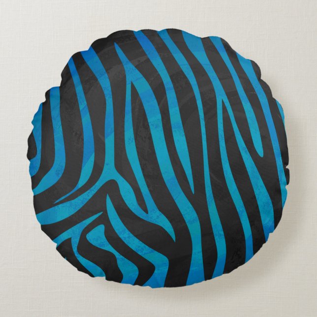 Zebra, zwart en blauw afdrukken rond kussen (Voorkant)