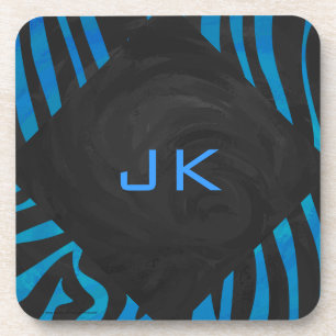 Zebra zwart en blauw met monogram bier onderzetter